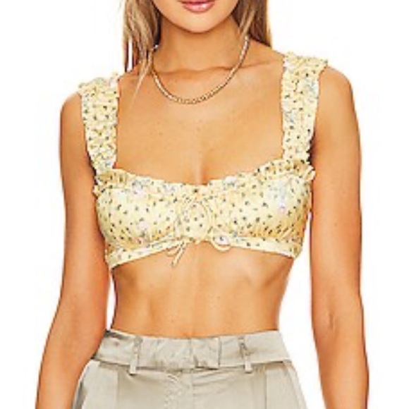 Yellow Floral Ruffle Crop Top #235 - Picture 1 of 8